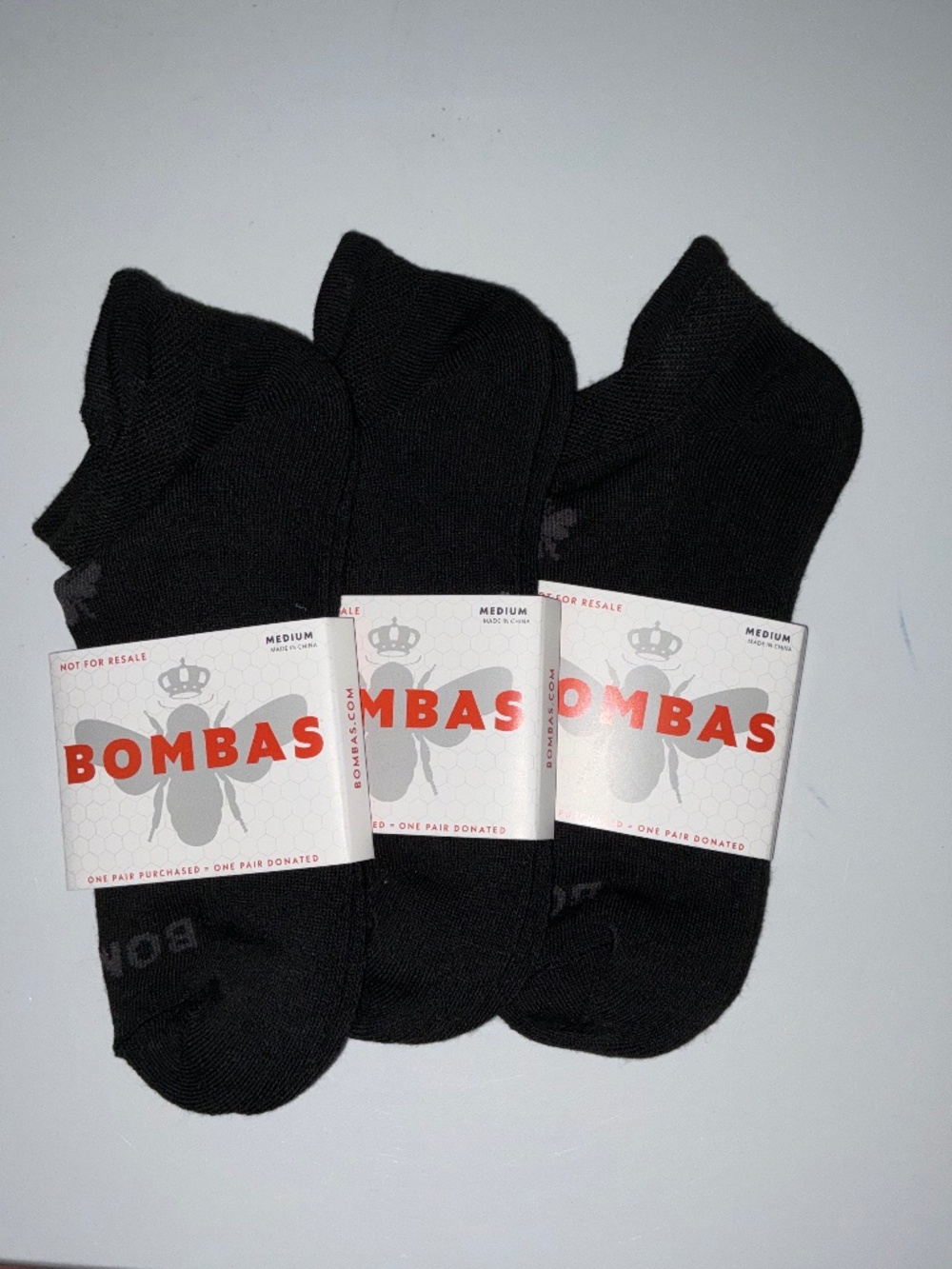 Bombas Black Ankle Socks 3-Pack Size Medium